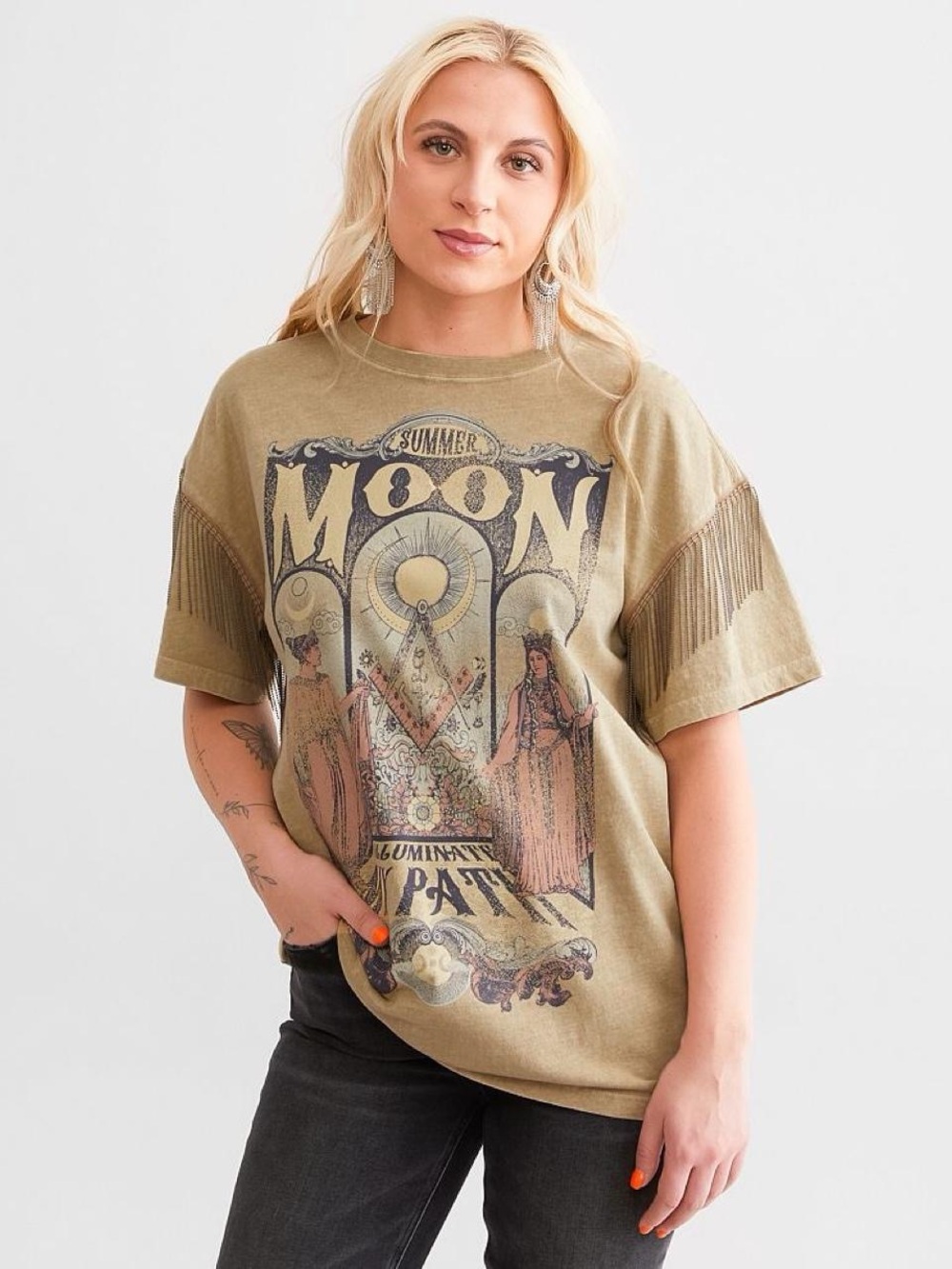 Summer Moon T-shirt by Goodie Two Sleeves
Fringed w light chains XL Boho Western